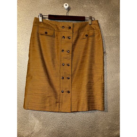 AK  Anne Klein Scandi Old Money Preppy Academia Cotton Linen Pencil  Skirt - Picture 1 of 8